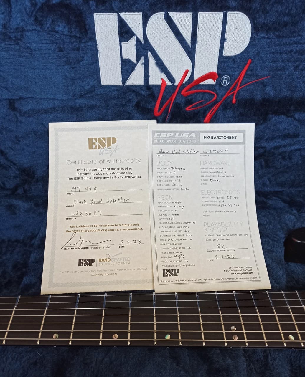 ESP USA M-7 Hardtail Baritone Blood Splatter Black Satin Mint - Thumbnail 2